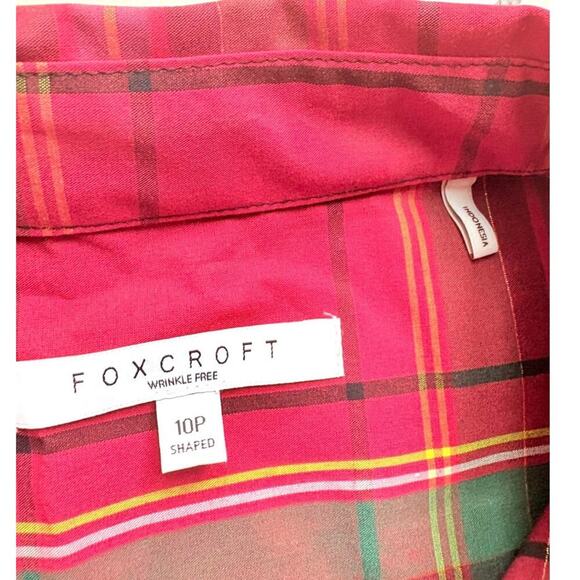 Foxcroft Red Tartan Wrinkle-Free Shirt 10P – Gem Buttons, Holiday Preppy - Picture 2 of 5